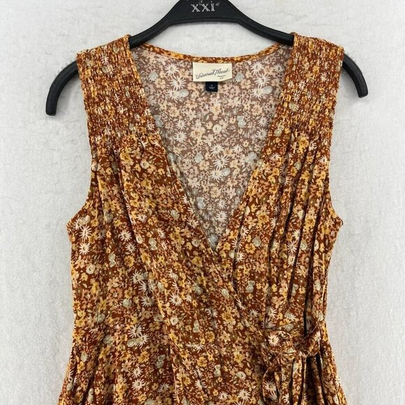 Universal Thread Wrap Dress Womens S Brown Floral V Neck Sleeveless Stretch Mini - Picture 5 of 11